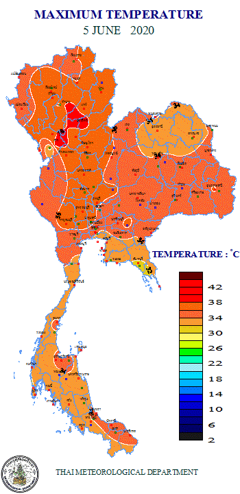 อุณหภูมิสูงที่สุดของประเทศไทยรายวัน